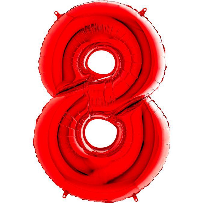 Фольгированная цифра с гелием «8» Красная 41″/102см