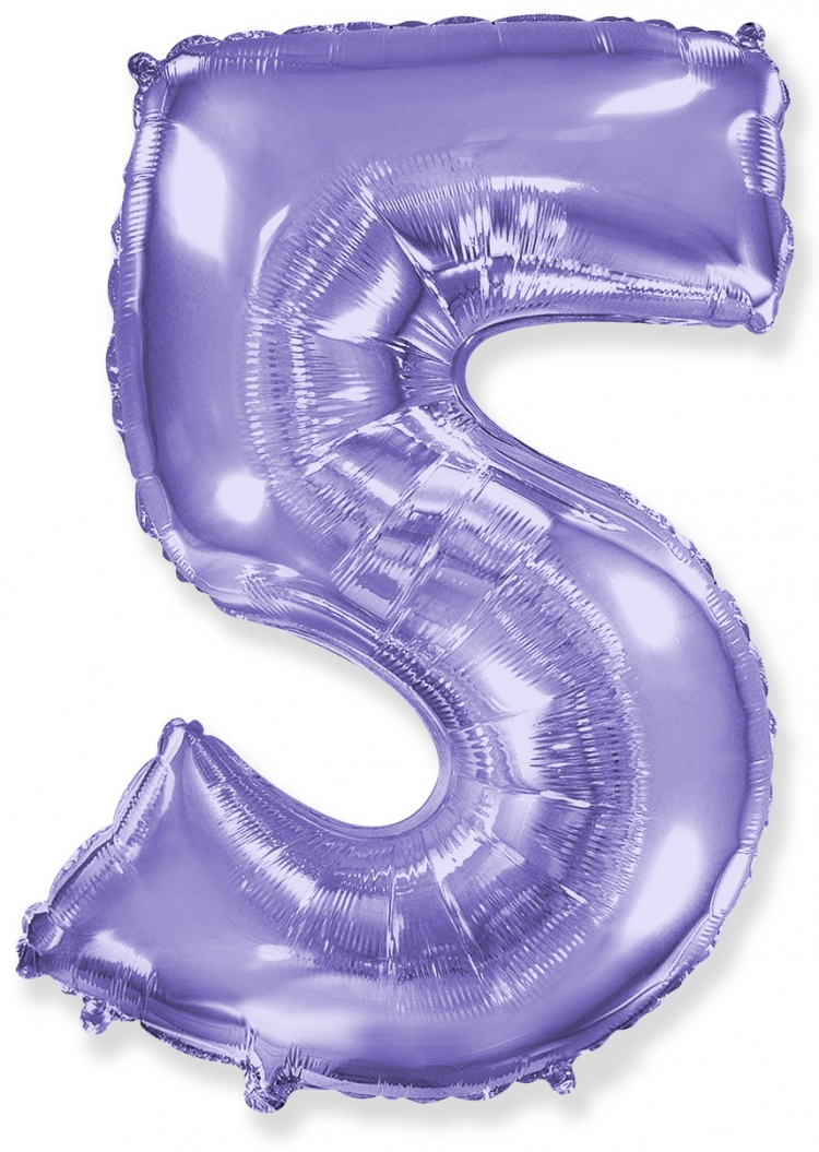 Фольгированная цифра с гелием «5» Сиреневый / Lilac 40″/102 см