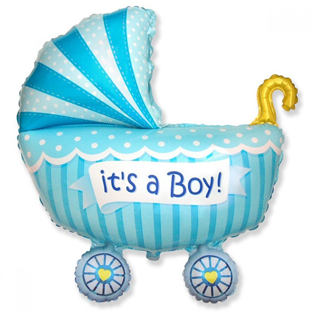 Шар фигура, Коляска Это мальчик / Baby buggy boy 38″/74*97 см с гелием